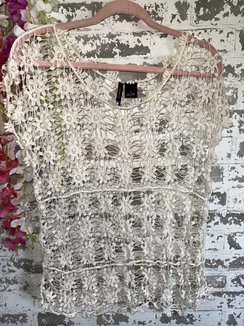 Women’s Flower Crochet Coverup Creme Size Large Summer Beach Lake Travel Vaca
