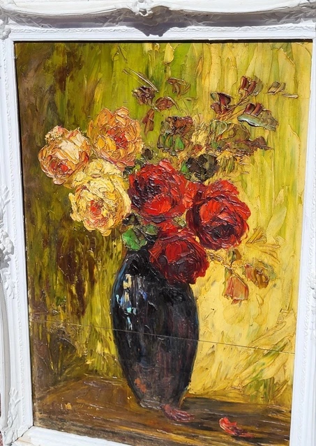 Tableau Huile Sur Carton – Bouquet De Fleurs – J. SOMERSET BUTLER – À Restaurer
