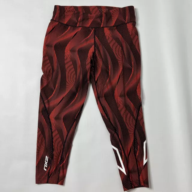 2XU Wavy Compression 7/8 Tights, PWX, Mid-Rise, Red Black, Womens Size XL