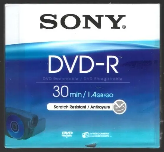 SONY Mini DVD-R 30 Min Single Sided 1.4GB Scratch Resistant, Brand New & Sealed