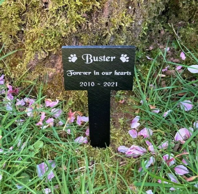 Marcador de tumba de piedra conmemorativo de mascotas grabado personalizado estaca placa perro gato 2