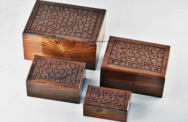 Wooden Carved Cremation Urn For Human Or Pet Ashes Handmade Keepsake Urn Box
