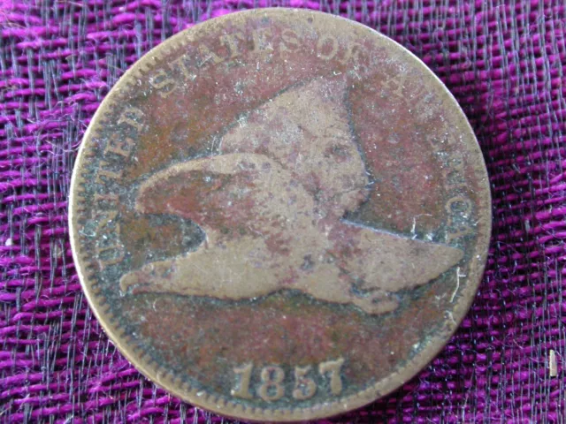 1857 US Flying Eagle One Cent 1c Nice Details Old Historical Coin - SEE PICS