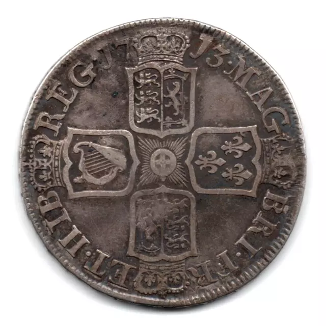 1713 Queen Anne Silver Halfcrown Coin Dvodecimo Plain Angles Fine S3604 M231