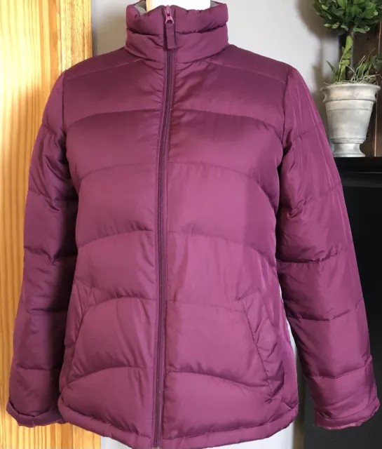 Lands’ End Women’s Puffer Jacket Sz XS Magenta Full Zip Down Feathers High Neck