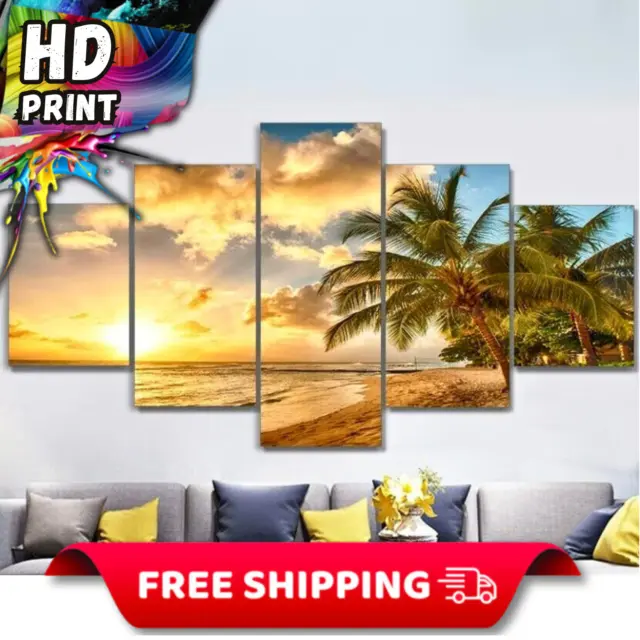 Beach Sunset Canvas Painting Picture Home Decor Modern Abstract 5Pcs Wall Art