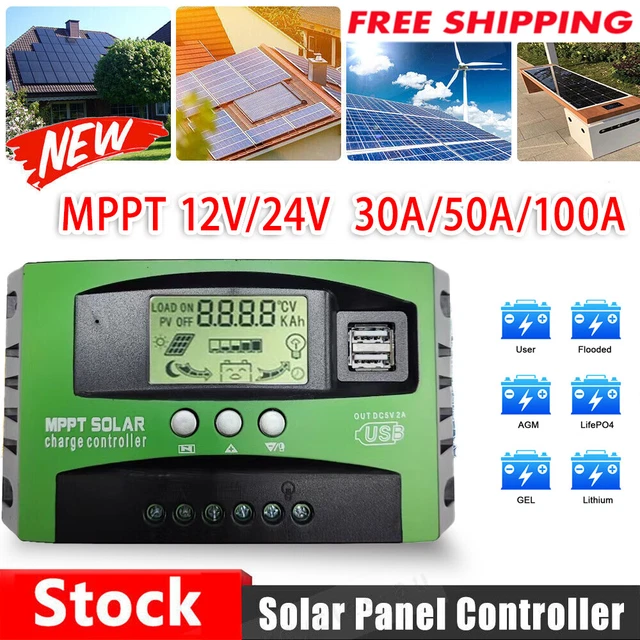 SOLAR CHARGE CONTROLLER Regulator MPPT 30A 50A 100A LCD 12V 24V AUTO ...