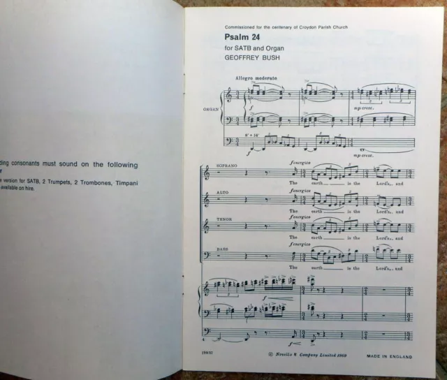 Psalm 24 - Geoffrey Bush: SATB + Organ - Vocal Score 14pgs Novello Music 1969 2