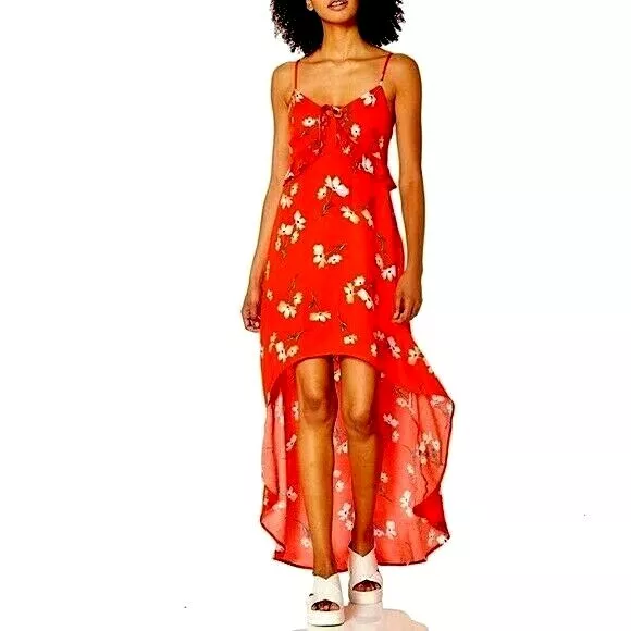 Jack by BB Dakota Womens Dress Size 0 Red Floral Ruffle Let it Grow High Low