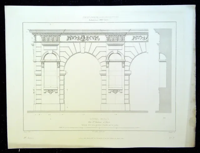 Ancienne Gravure d'Architecture Hôtel Sully galerie de l'aile gauche