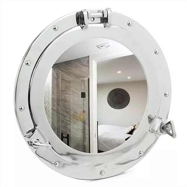 Ships Porthole Mirror in Polished Aluminium - 2 Sizes Silver Metal Nautical Sail