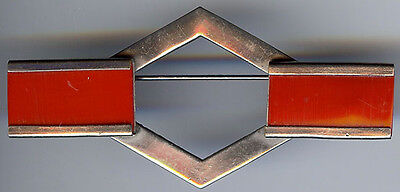 Vintage 1930'S Art Deco Chrome & Red Bakelite Era Plastic Geometric Bar Pin