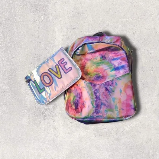 Wonder Nation Kids Girls Purple Tie Dye Love Backpack with 2-Piece Detachable W2