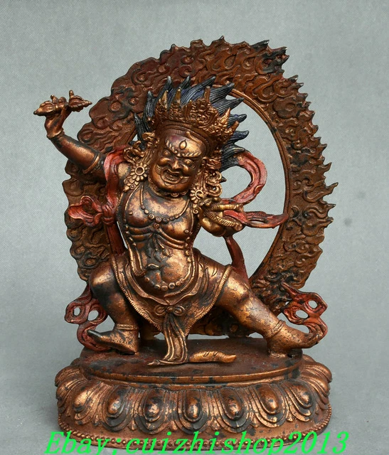 10" Old Tibetan Bronze Gilt Painting Temple ahakala Wrathful Deity Buddha Statue