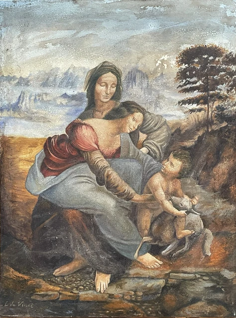 Leonardo da Vinci, Oil on canvas old and signed - Art, Vintage, Painting