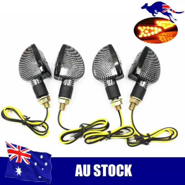 4x Motorcycle Scooter Front Tail 12V Turn Turning Signal Indicator Light Carbon