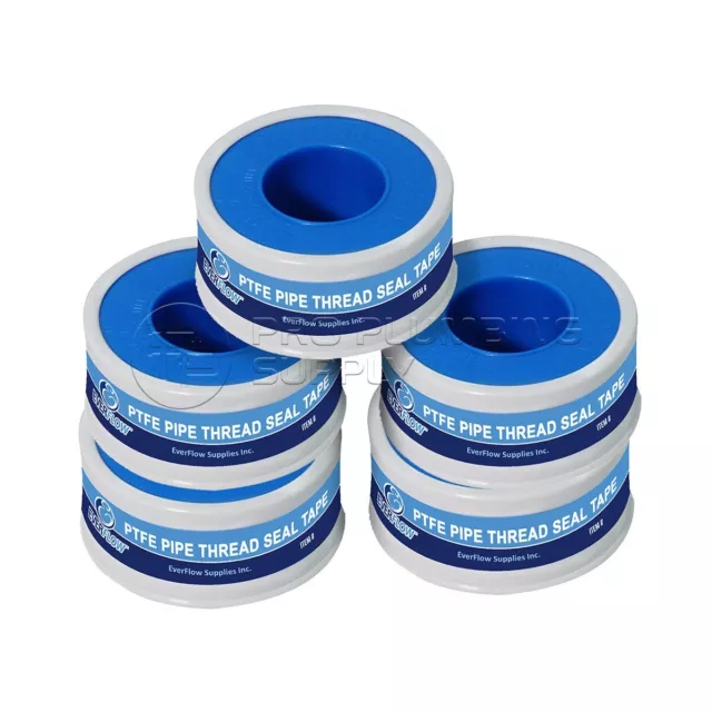 Everflow 5 Rolls Teflon PTFE Thread Plumbing Seal Tape Pipe 1/2 in.x 520 in New