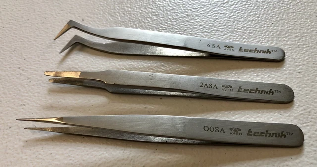 Set of Three Used AVEN Technik Tweezers 2ASA, 6-SA, 00-SA 4.25"  FREE SHIPPING