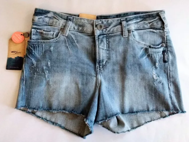 Womens Silver Aiko Jean Shorts -Distressed- Size 24  -NWT