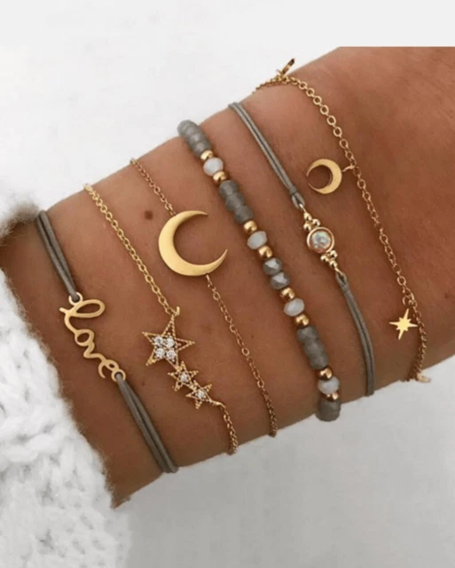 Lot De 6 Bracelets Femme Chaîne En Acier Inoxydable Doré - Réglables - Neufs Sans Emballage