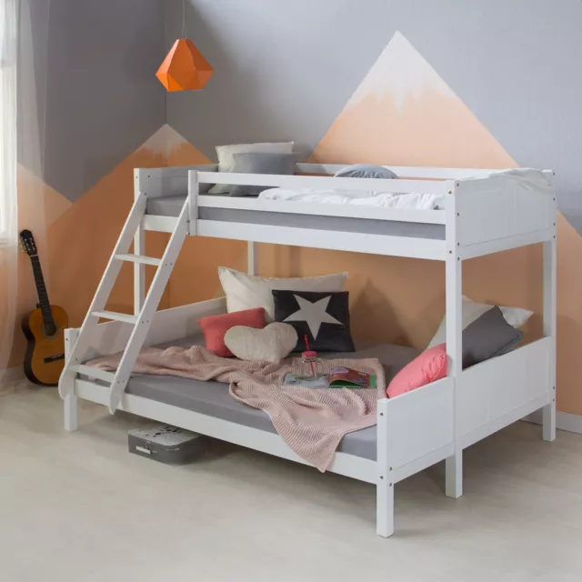 Lit Superposé Mezzanine Enfant 90x200 140x200 2 Places Blanc Massif Homestyle4u