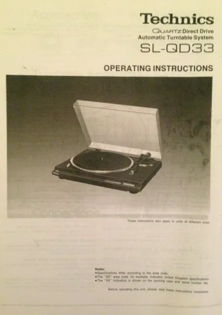 Technics SL-QD33 Direct Drive Turntable System Operating Instruction USER MANUAL