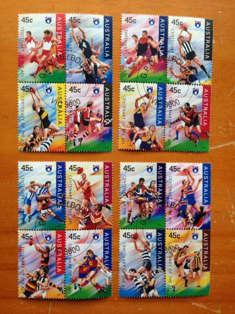 1996 Australia Centenary Of Afl Blocks Of 4 Cto