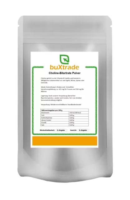 100 g Choline Bitartrate Pulver | Non-GMO | Cholin | Vitamin B4 | Buxtrade