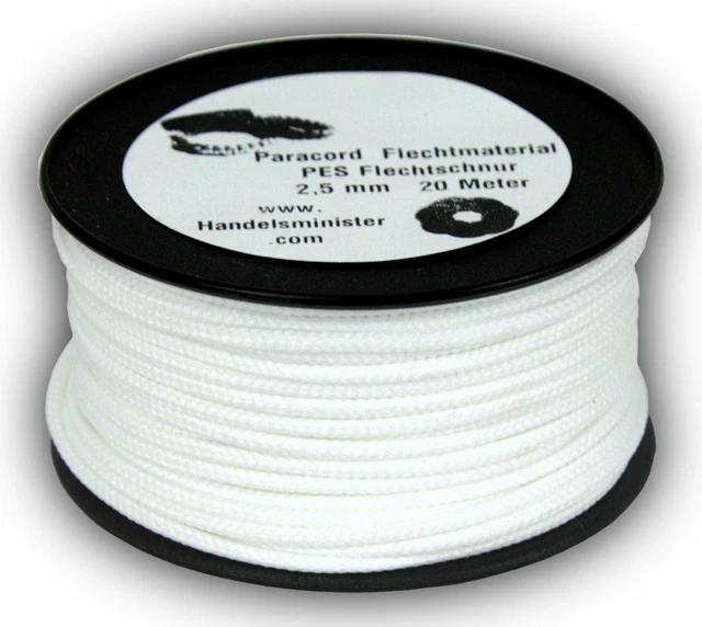 20m Paracord Flechtschnur 2,5mm weiß / unifarbig / multicolor zum Flechten
