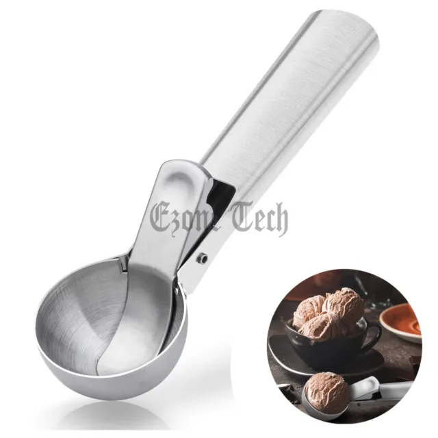 Ice Cream Scoop Easy Trigger Stainless Steel Cookie Water Melon Dough Spoon