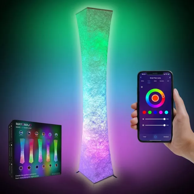 61 Inch Smart Floor Lamp, Soft Light RGB Color Changing, Voice Control, White