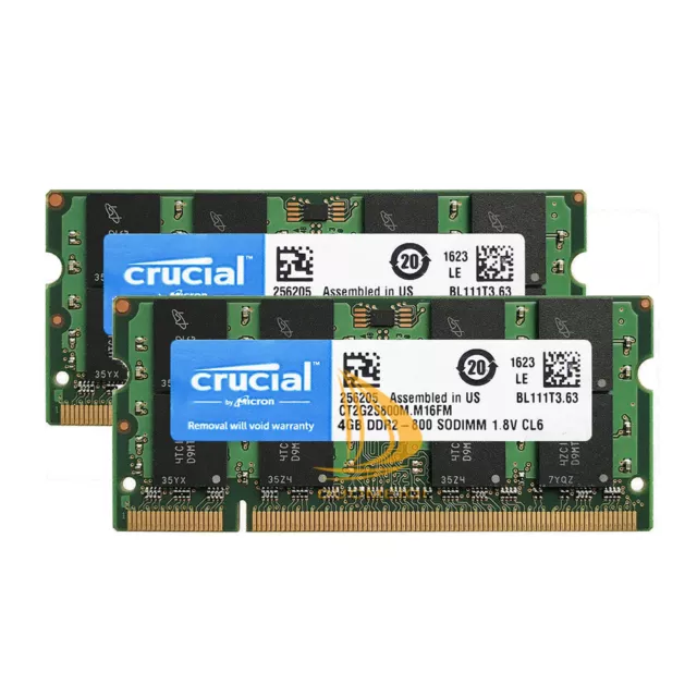 Crucial 8GB 4GB 2GB 2RX8 PC2-6400 DDR2-800MHz 200pin SDIMM Laptop Memory RAM Lot