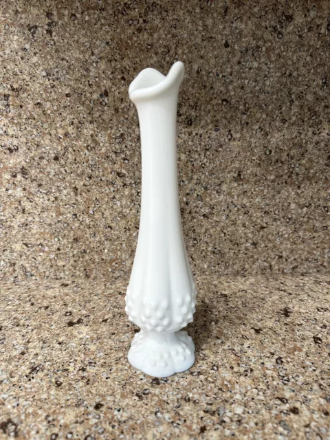 Vintage Fenton White Milk Glass Hobnail Footed Bud Vase 9 1/2” Tall 🌹