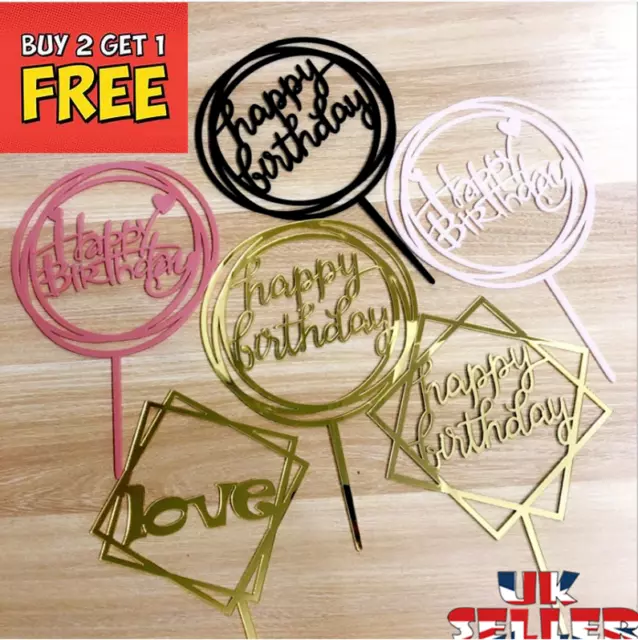 New Love Happy Birthday Cake Topper Card Acrylic Party Decor Supplies Multi UK