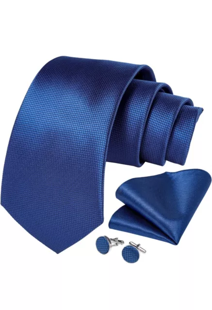 Elegant Men’s Blue Silk Tie,Pocket Square & Cufflinks Set 8cm Width