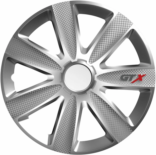 4 pcs SET 14"  WHEEL TRIMS COVERS SILVER HUB CAPS 14 INCH GTX CARBON