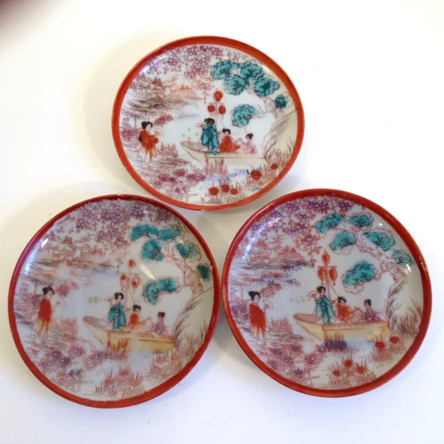 (3) Vintage Made in Japan Nippon Geisha Girl Hand Painted Porcelain Plates 4.25"