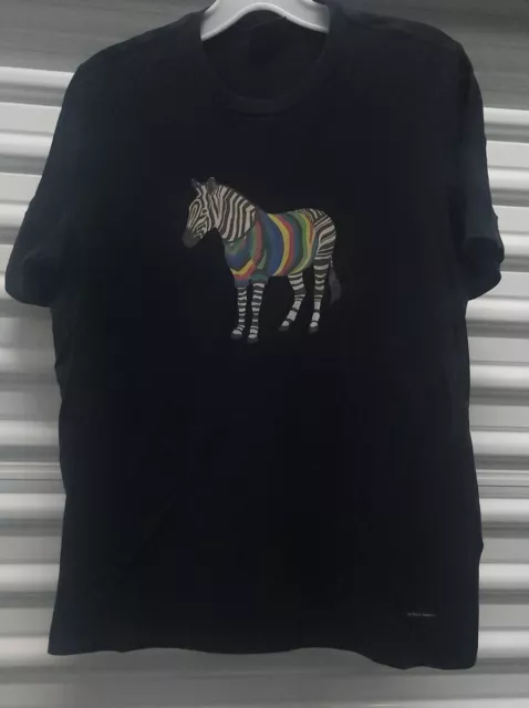 Paul Smith Mens Black Zebra Graphic Print Organic Cotton Short Sleeve T-Shirt L