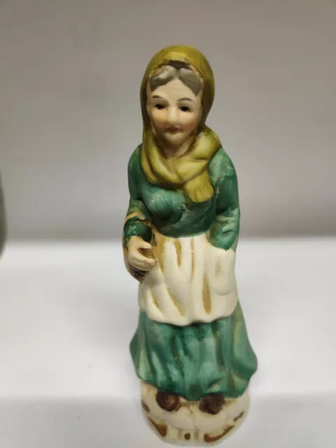 Vintage Ceramic figurine  old woman standing with basket