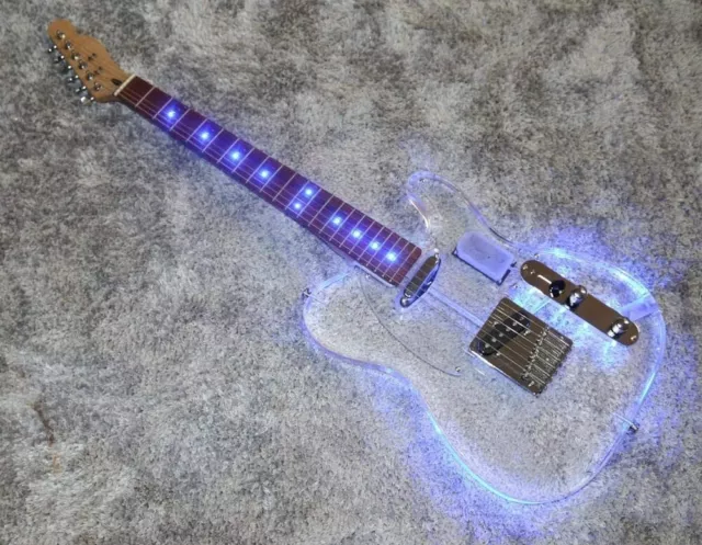 Acrylic Crystal Electric Guitar LED Lights with Multicolor Blue Transparent Body