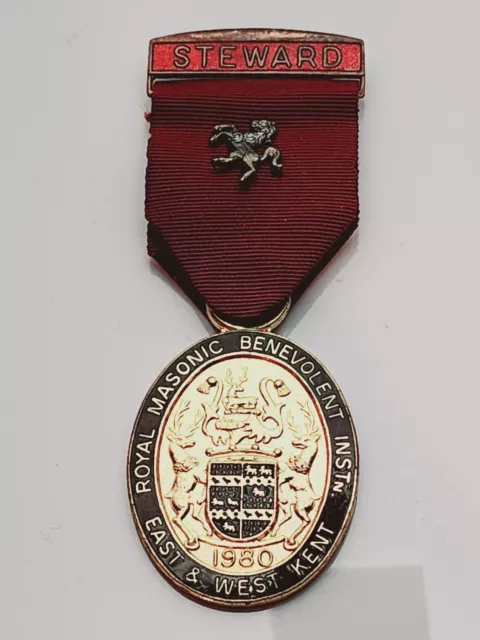 Royal Masonic Benevolent Institution Steward East & West Kent 1980 Medal Jewel 2