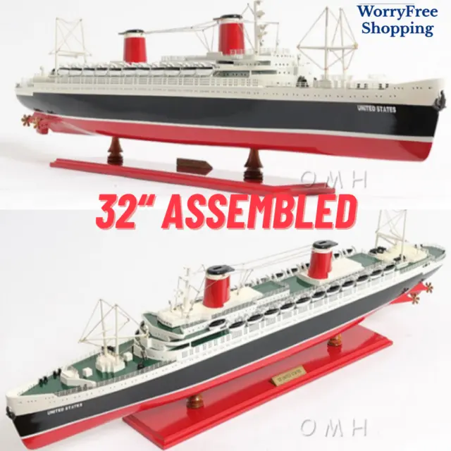 32" Ocean Liner SHIP MODEL 1952 'SS United States' Wood Flagship Largest US Ship