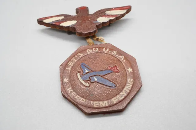 WWII Army Air Corps Let's Go USA Keep 'Em Flying Pressed Paper Home Front Pin