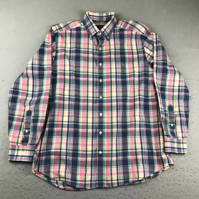 Vineyard Vines Shirt Mens Large Blue Plaid Slim Fit Tucker Button Up Long Sleeve