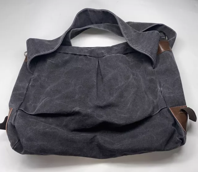Black & Gray Denim Faux Leather Accent Large Tote Purse Handbag Zipper 19”x 16”