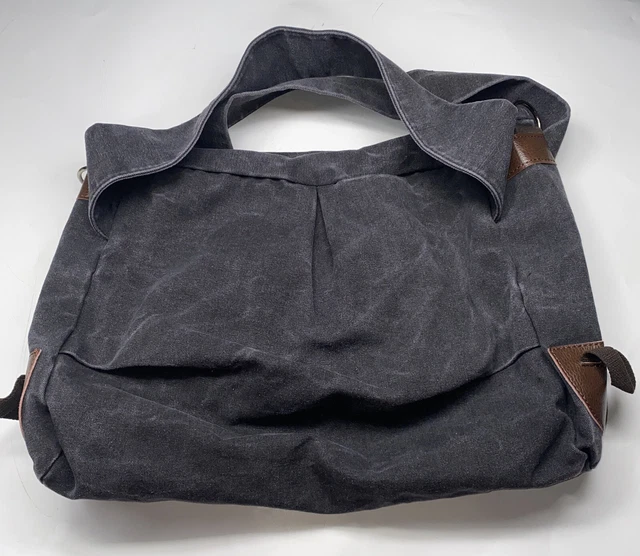 Black & Gray Denim Faux Leather Accent Large Tote Purse Handbag Zipper 19”x 16”