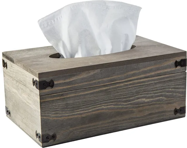 Bathroom Gray Wood Tissue Box Holder with Hinged Lid, Facial Tissue Box Holder