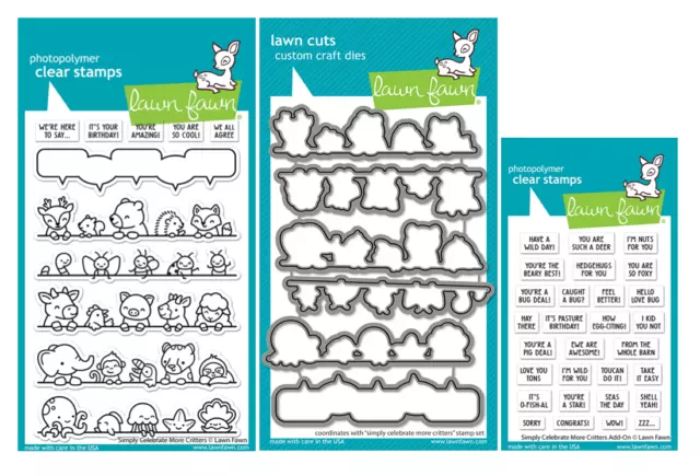 Lawn Fawn Clear Stamp and Die Set Simply Celebrate More Critters 3164 3165 3166