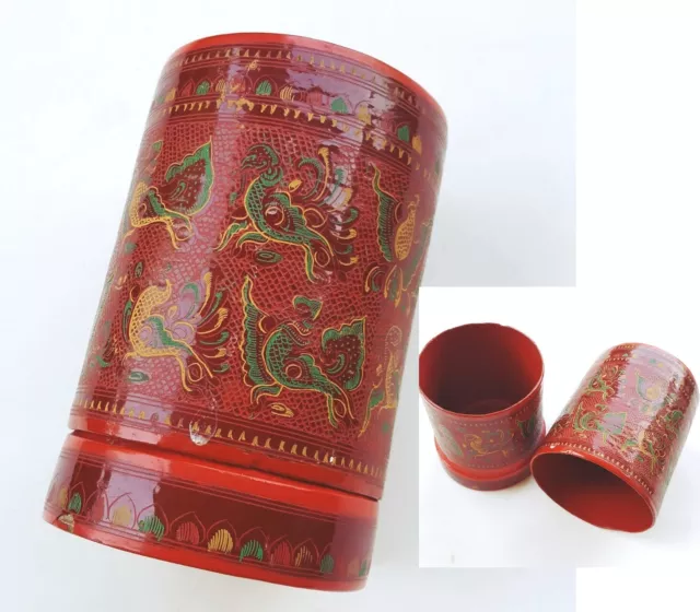 1 set x Gorgeous Burmese Lacquerware Look Antique Betel Box Nut Box Collectible