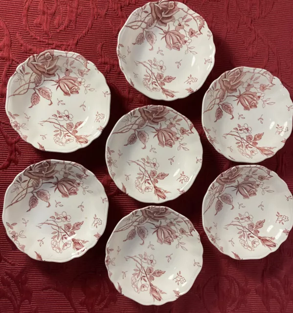 J.G. Meakin English Ironstone ~ Tudor Rose Pink Fruit/Dessert Bowls 5 3/8" (7)